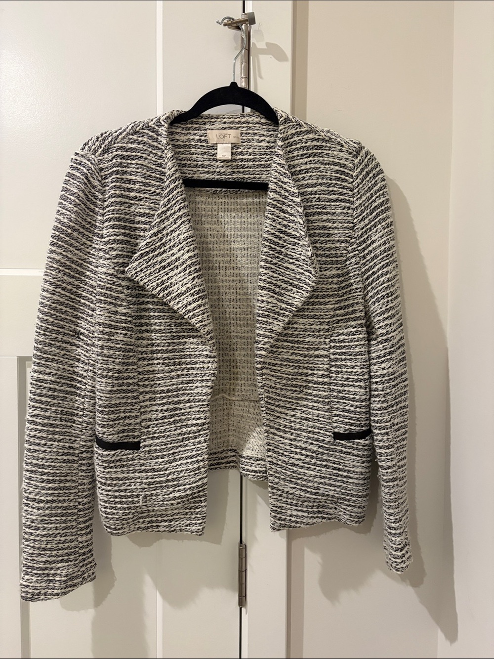 LOFT Black and White Textured Open Front Blazer